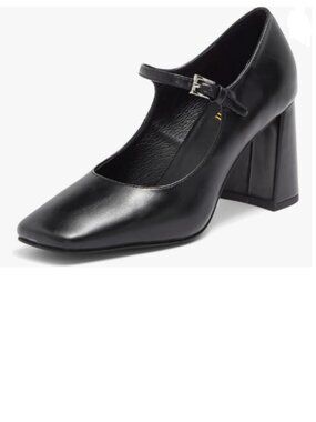 miss left Black Cute Mary Janes Square Toe Block Chunky Heel Ankle Strap Pumps